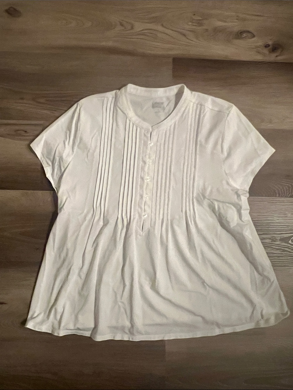 Lands' End White Pintuck Short Sleeve Blouse
